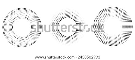 Circle dot frame. Circular border with halftone effect. Modern faded ring. Rounded semitone shape. Ballpoint boarding house. Dotted geometric pattern. Elements of small dots graphics eps 10