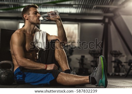 Similar – Image, Stock Photo Man resting in water with guitar at seaside