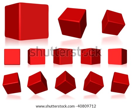 vector 3d red cubes with reflections