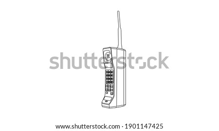 Vector Isolated Illustration of a 80s mobile phone. Black and White Vintage Phone Icon