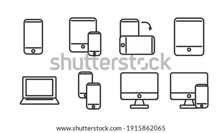 Black and White Devices Icon Set. Vector Isolated Illustration