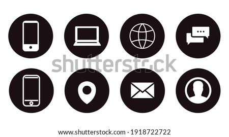 Contact Icon Set. Black and White Illustration of Different Contact icons
