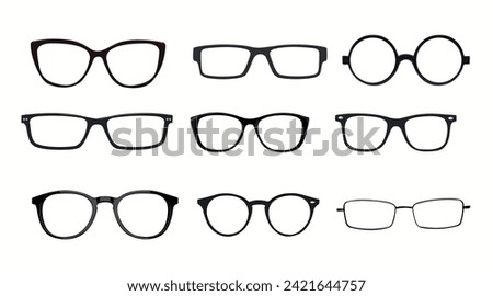 Black and white Glasses frames. Vector Isolated Set of Different Glasses Frames