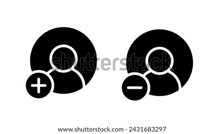 Add User Icon. Vector flat black and white set of add user illustration signs