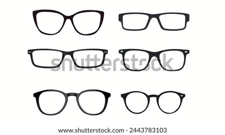 Black and white Glasses frames. Vector Isolated Set of Different Glasses Frames