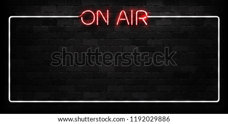 Vector realistic isolated neon sign of On Air frame logo for decoration and covering on the wall background. Concept of radio, broadcasting and dj.