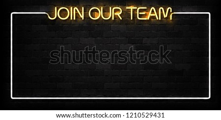 Vector realistic isolated neon sign of Join Our Team logo for decoration and covering on the wall background. Concept of we are hiring and cv.