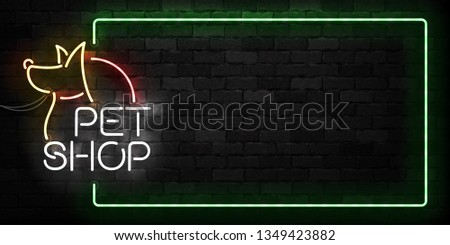 Vector realistic isolated neon sign of Pet Shop frame logo for template decoration and mockup covering on the wall background. Concept of pet care and veterinary. Stock fotó © 