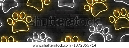 Vector realistic isolated neon sign of Pet Shop flyer logo for template decoration and mockup covering on the wall background. Concept of pet care and veterinary. Stock fotó © 