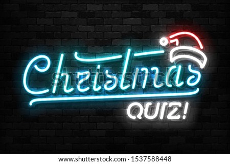 Vector realistic isolated neon sign of Christmas Quiz logo for template decoration and invitation covering on the wall and transparent background. Concept of Merry Christmas and Happy New Year.