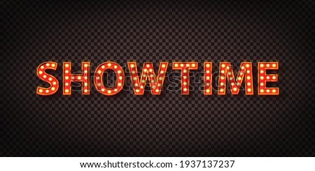 Vector realistic isolated retro marquee text with electric light lamps of Showtime for invitation on the transparent background. Concept of vintage decoration.