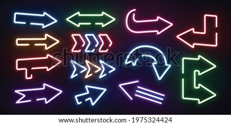 Vector set of realistic isolated neon sign of Arrow logo for decoration and template covering.