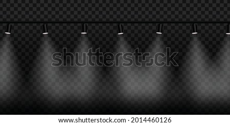 Vector realistic isolated spotlight lamps on the transparent background.