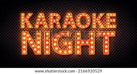 Vector realistic isolated retro marquee text with electric light lamps of Karaoke Night logo on the transparent background.