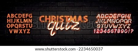 Vector realistic isolated neon marquee sign of Christmas Quiz logo with alphabet font on the wall background. Concept of Merry Christmas and Happy New Year.