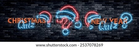 Vector set of neon sign of Christmas Quiz isolated on wall background. Concept of Happy New Year.