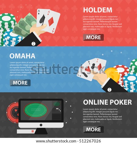 Vector flat horizontal banners of poker for websites. Business concept of gambling, casino marketing and game of chance. Set of poker elements.
