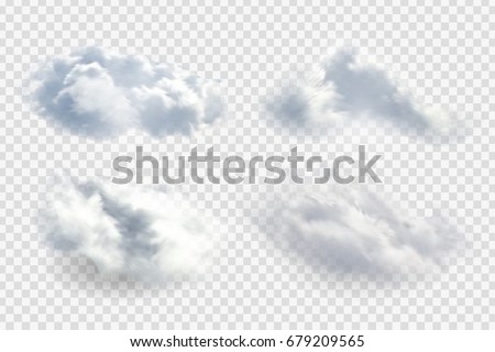 Vector set of realistic isolated cloud on the transparent background.