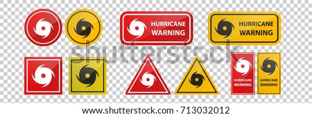 Vector realistic isolated hurricane warning red signs on the transparent background.