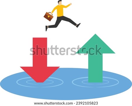 Financial Plan concept, saving and investment or stock market rebound and economic recovery concept, businessman investor confidence jumping from red arrow pointing to green.

