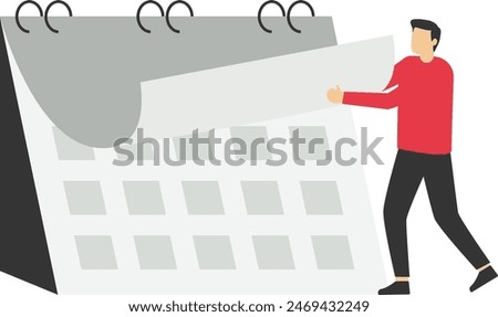New start, get over and move on, time fly, working project plan or reminder concept. businessman turning page on calendar.

