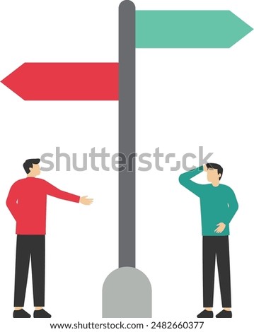 Problem-solving concept, Two businessmen helping each other to make choices for their business, problem-solving concept Asking questions to find answers, idea design vector illustration