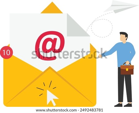 Email marketing campaign, flat cartoon laptop screen with email stream on it and incoming email flow, revenue from email campaign. Vector illustration.

