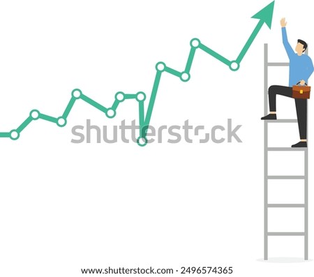 Business man climbing a ladder of progress, Vector illustration in flat style

