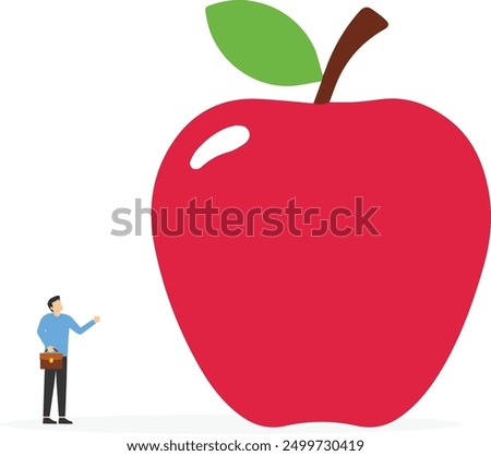 Smart businessman thinking with big apple. Think big, aspiration to win and success in business. Financial and investment growth. Flat vector illustrationSmart businessman thinking with big apple. Thi