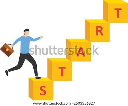 Woman and man connect puzzle elements with the word start. Starting a business team or uccess of the team together. Plan for business direction. Start new career.

