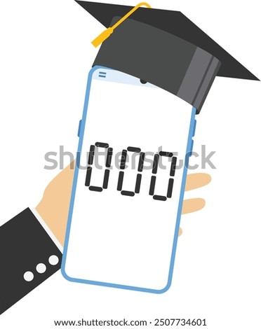 Students standing with mortar board hat calculator or phone. Student loan calculation, education budget allocation, university expense and debt pay off or scholarship payment.

