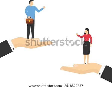 Gender gap, inequality between man and woman, issue about gender diversification. Flat vector illustration.

