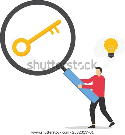 Searching idea key for success flat concept vector illustration, finding exit from complicated situation or search for new creative thoughts

