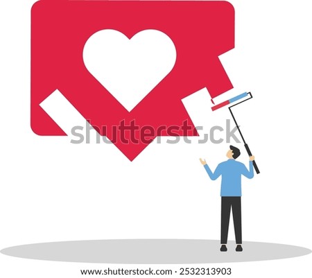 Businessman removed heart icon social media with eraser. Social media positive and negative feedback. Modern vector illustration in flat style

