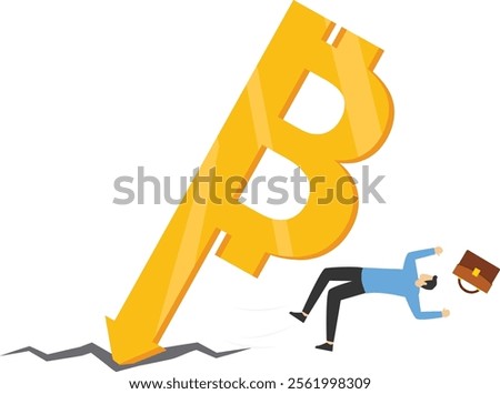 Bitcoin market was hit by a big price slash, Vector illustration in flat style

