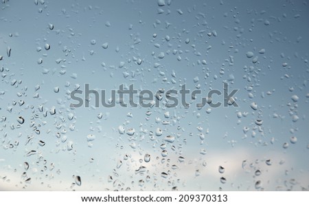 Abstract background, water drops on a window glass, rainy day