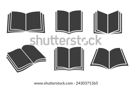 Book flat icon set. Open book symbol collection. Vector