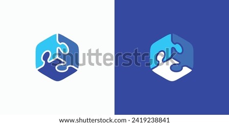 Cube puzzle illustration vector logo design with three-dimensional effect.