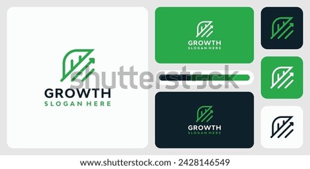 Vector logo design illustration of abstract line leaf shape with growth arrow.