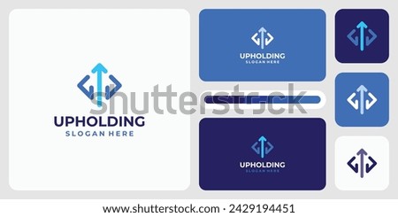 Vector logo design illustration of a hand holding or grasping a growth arrow in a modern and geometric style.