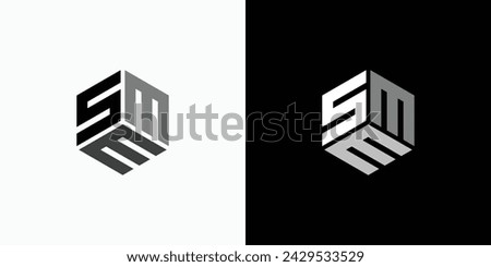 Vector logo design of initials letters S M E abstract hexagon cube shape with transparent effect.