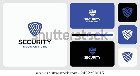 Abstract fingerprint line illustration vector logo design with shield shape.