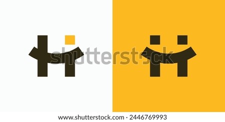 Vector logo design of the initials H smiling and two people holding hands in a modern, simple, clean and abstract style.