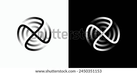 Propeller shape circular line vector logo design with three-dimensional effect in modern, simple, clean and abstract style.