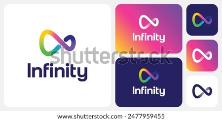 Colorful infinity emblem outline vector logo design with modern, simple, clean and abstract style.