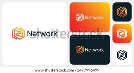 Vector logo design of initial letter N geometric hexagon shape technology connection with modern, simple, clean and abstract style.