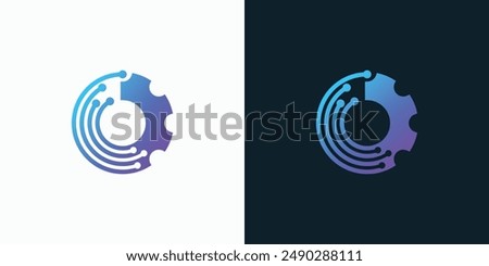 Vector logo design of technology connections and engineering industrial gears in a modern, simple, clean and abstract style.