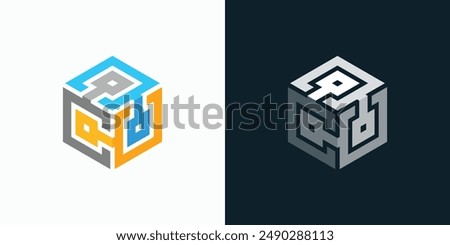 Three-dimensional cube shape technology connection vector logo design with modern, simple, clean and abstract style.