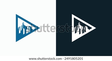 Triangle shape urban silhouette vector logo design with modern, simple, clean and abstract style.