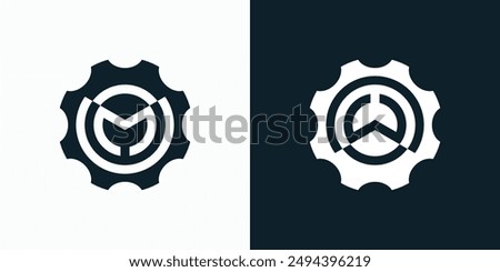 Vector logo design for the initials M and W in the shape of a gear in a modern, simple, clean and abstract style.